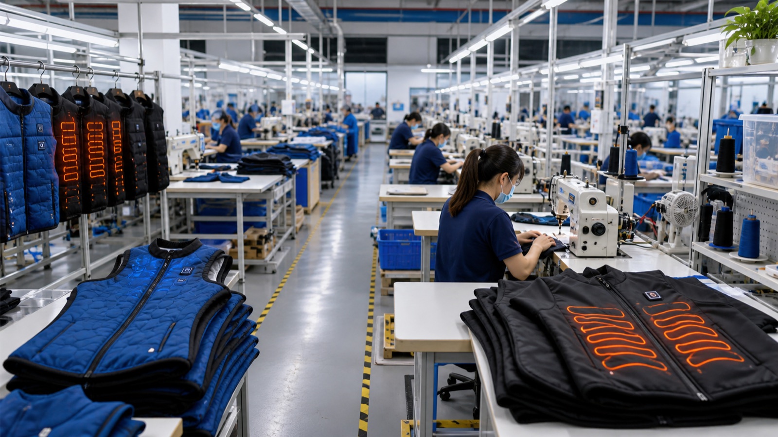 Factory production line for thermal apparel manufacturing
